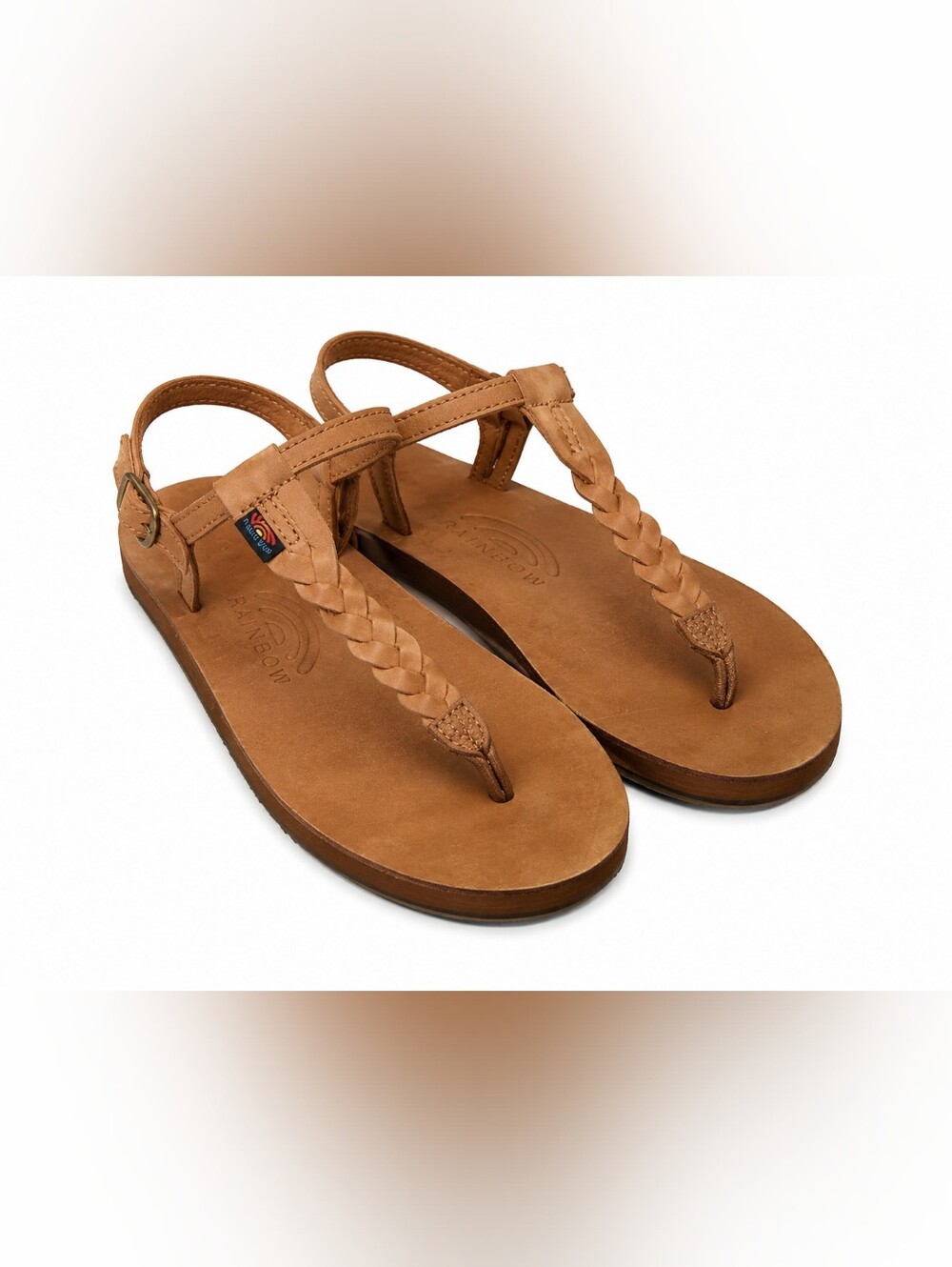 Rainbow Braided Leather T Strap Sandals Tan XL Adjustable USA Handmade Gorpcore